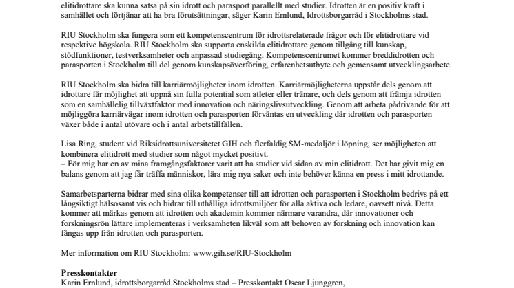 Unikt samarbete bakom  Riksidrottsuniversitet Stockholm