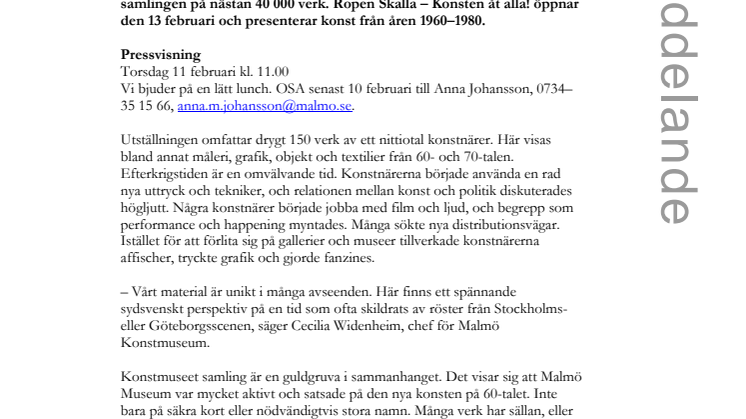 Ropen skalla – Konsten åt alla! på Malmö Konstmuseum