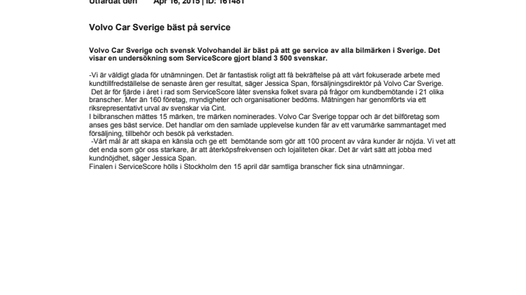Volvo Car Sverige bäst på service
