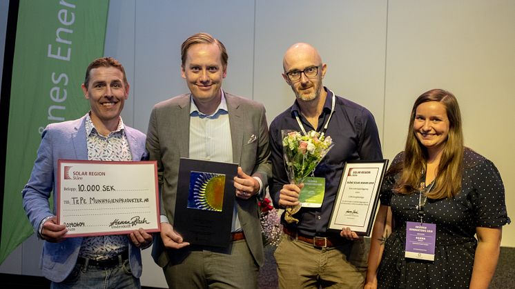 Staffan Fredlund, ordförande Solar Region Skåne, Joel Eklund, Tepe Munhygiensprodukter  Jon Persson, E.ON Energilösningar, Hanna Bach, Energikontoret Skåne 