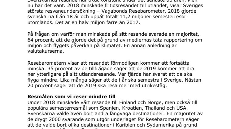 Resebarometern 2019:  Svenskarnas resande minskar 