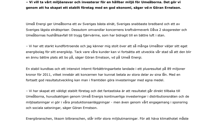 Umeå Energi tar miljöansvar genom investeringar 