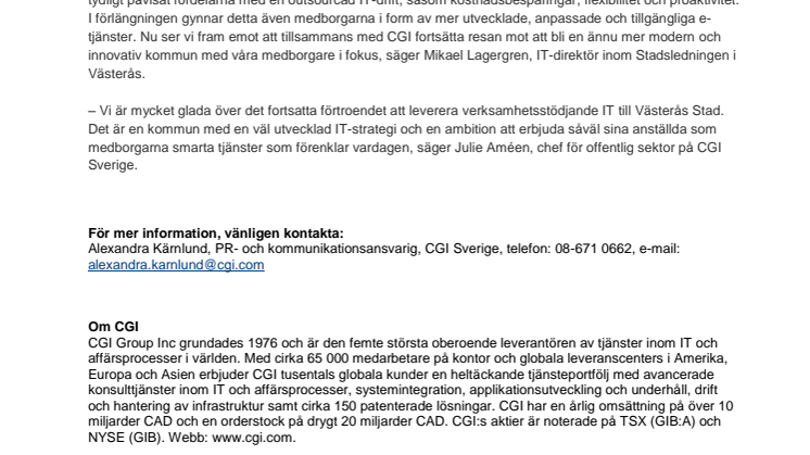 Västerås stad förnyar avtal med CGI