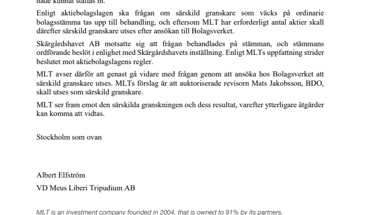 MLTS KOMMENTARER ANGÅENDE BOLAGSTÄMMAN I MULTIDOCKER CARGO HANDLING AB 2019 06 05.
