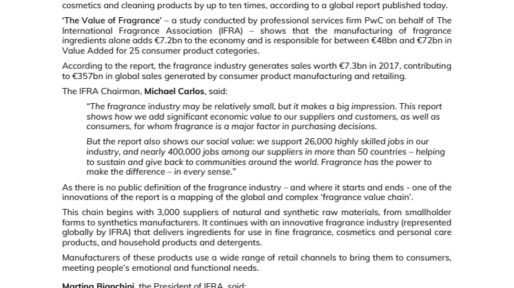 Fragrance makes the difference: new study highlights social and economic value of fragrance industry