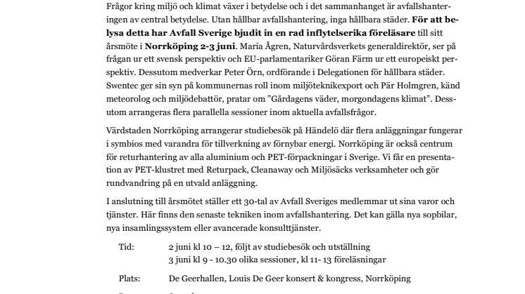 Norrköping blir landets avfallscentrum för två dagar