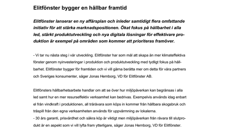 Elitfönster bygger en hållbar framtid