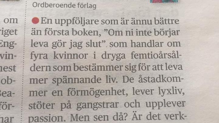 DN Boklördag - Lotta Olsson "En uppföljare som är ännu bättre än första boken" skriver hon! 