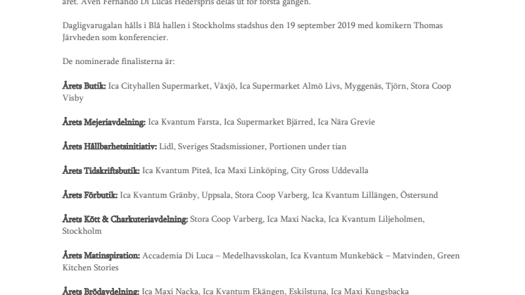 ​Här är alla finalisterna i Dagligvarugalan 2019