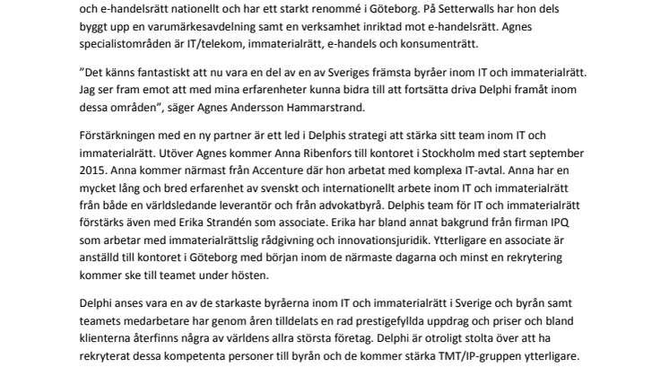 Delphi stärker sitt team inom IT och immaterialrätt