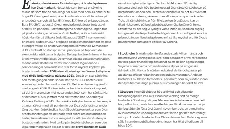 Erik Olson Fastighetsförmedling kommenterar bostadsmarknaden 18 november 20