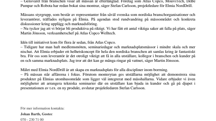 Borrbranschens nya mässa Elmia NordDrill tar form