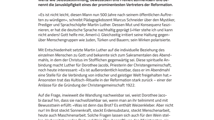 Martin Luthers Ruf nach Selbstbestimmung und Glaubensfreiheit. ‹Das Goetheanum› zum Wirken des janusköpfigen Reformators