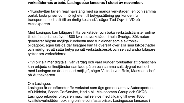 Verkstadsbranschens ledande aktörer går samman för att skapa Lasingoo