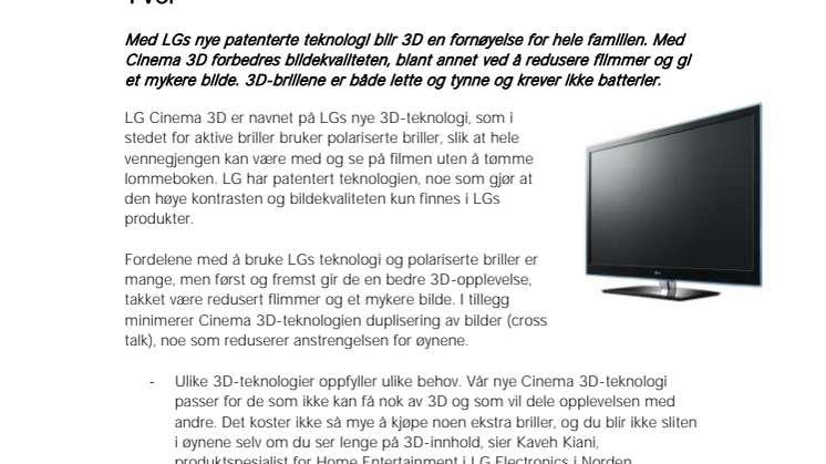 3D til alle: Unik Cinema 3D-teknologi i LGs nye TVer