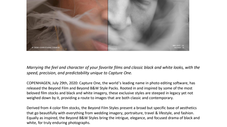 Capture One releases the ‘Beyond Collection’; two new iconic Film Inspired and Black & White Style Packs