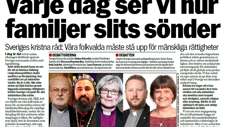 Presidiet för Sveriges kristna råd skriver idag på Aftonbladet debatt.