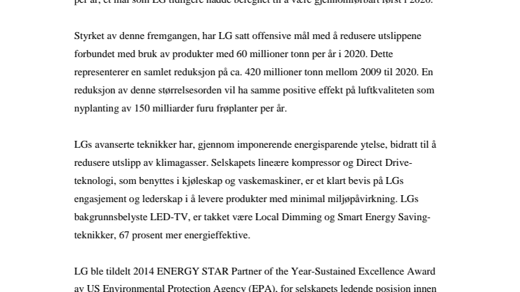 LG ELECTRONICS OPPNÅR MILJØMÅL SYV ÅR FØR TIDEN