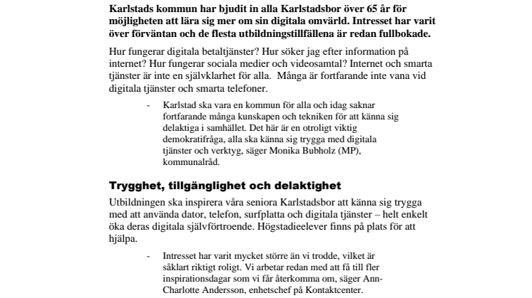Pressinbjudan: Skolungdomar inspirerar seniora Karlstadsbor att bli mer digitala