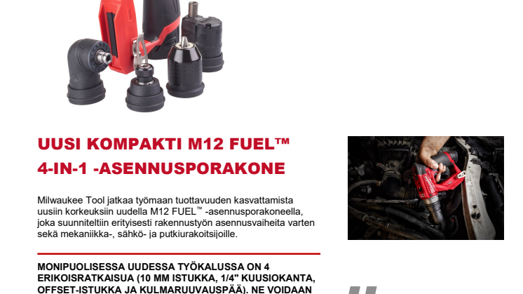 UUSI KOMPAKTI M12 FUEL™ 4-IN-1 -ASENNUSPORAKONE
