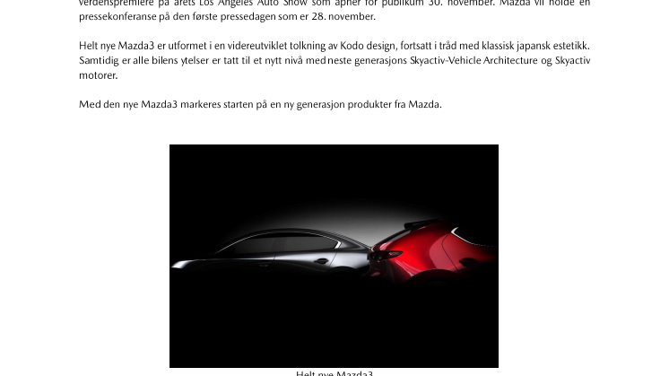 Helt nye Mazda3 har premiere på Los Angeles Auto Show