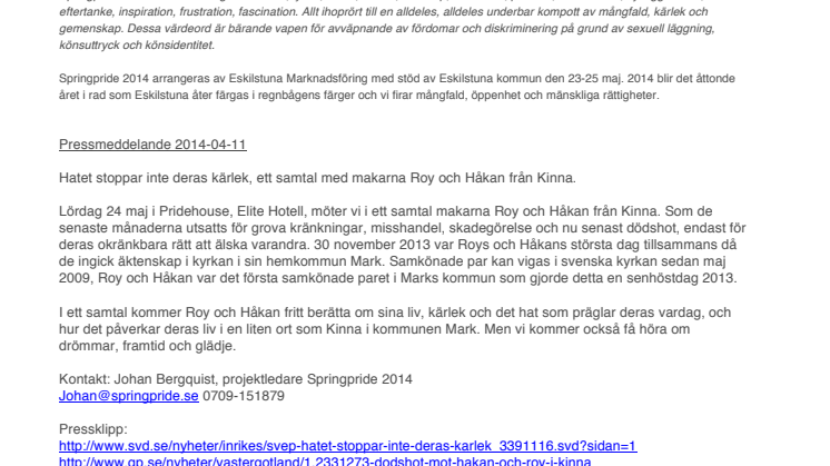 Hatet stoppar inte deras kärlek, ett samtal med makarna Roy och Håkan från Kinna