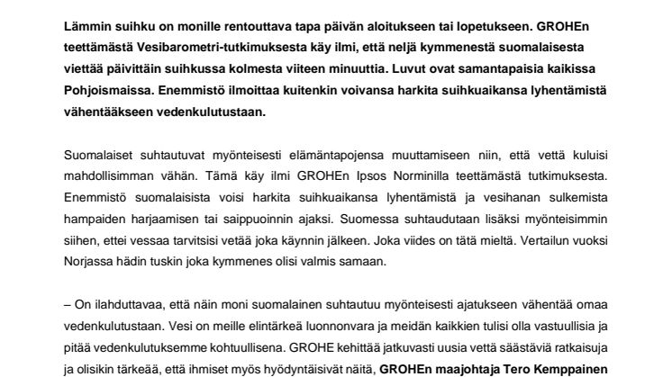 Näitä keinoja suomalaiset voisivat harkita käyttävänsä vähentääkseen vedenkulutustaan  