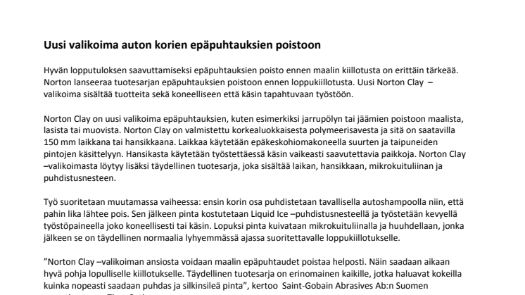 Uusi valikoima auton korien epäpuhtauksien poistoon