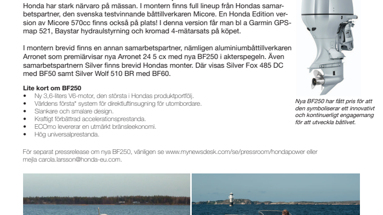 Honda premiärvisar nya BF250 på Göteborgs båtmässa!