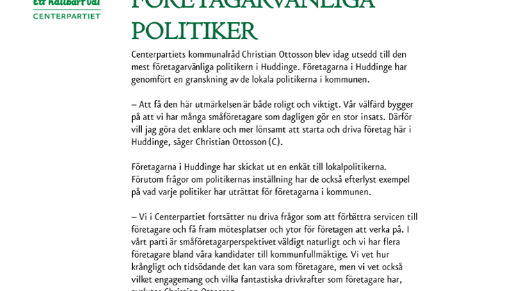 Christian Ottosson (C) Huddinges mest företagarvänliga politiker