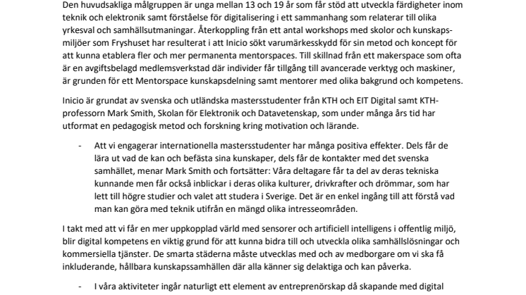 Inicio varumärkesskyddar ®Mentorspace och utvecklar konceptet för att erbjuda fler lärmiljöer för digital teknik och social samverkan