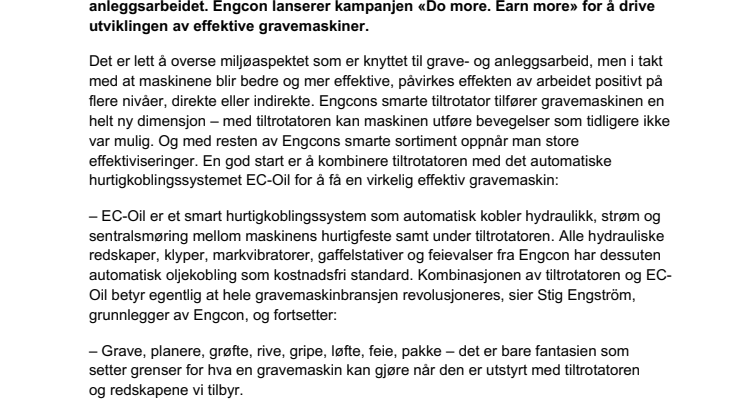 Det er på tide at gravemaskinen virkelig blir effektiv – Engcon lanserer «Do More. Earn More»