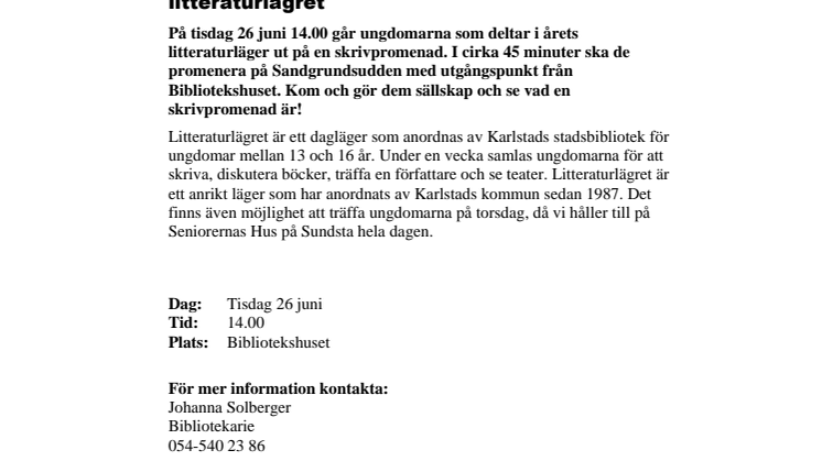 Pressinbjudan: Välkommen på skrivpromenad med deltagare på litteraturlägret