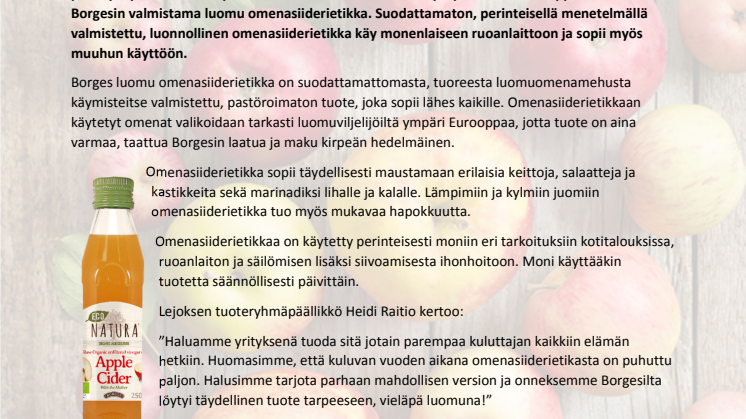 Luomu omenasiideriviinietikka Borgesilta