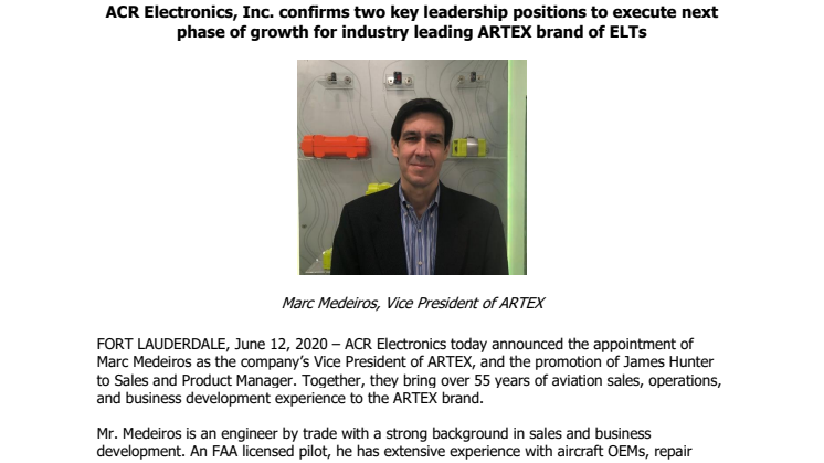 ACR Electronics, Inc. confirms two key leadership positions 