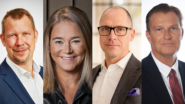 F.v: Jonas Hansson, VD Helsingborgshem, Katarina Liljestam-Beyer, ordförande Svenska Colivingförbundet & VD COLIVE, Mattias Tegefjord, VD Uppsalahem, Patrik Emanuelsson, VD Heba