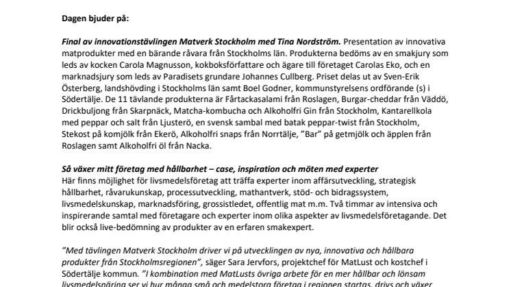 20 november: MatLust & Tina Nordström presenterar nya smaker av Stockholm
