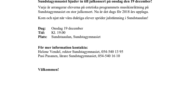 Pressinbjudan: Sundstagymnasiets julkonsert