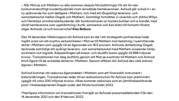 PM_220301_Samgåendet mellan Mat.se och Mathem slutfört – Axfood ny delägare i Mathem.pdf