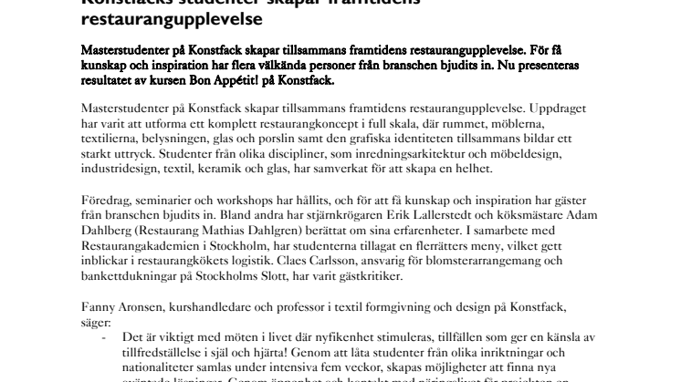 Konstfacks studenter skapar framtidens restaurangupplevelse