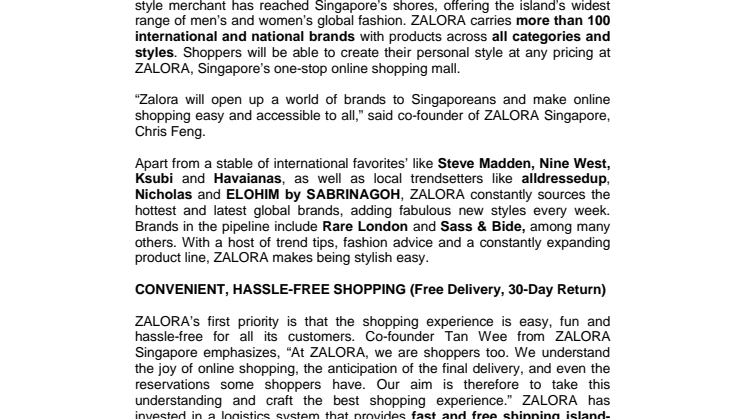 ONLINE FASHION GIANT ZALORA SETS UP SHOP IN SINGAPORE