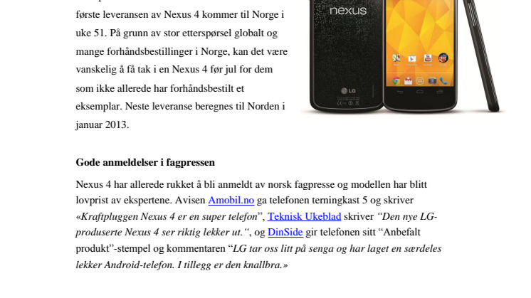 FØRSTE LEVERANSE AV NEXUS 4 TIL NORGE UKE 51