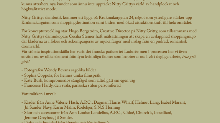 Nitty Gritty öppnar dambutik!