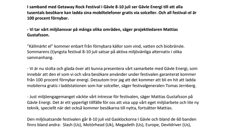 Gävle Energi och rockfestival laddar med sol