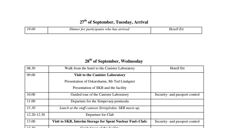 AGENDA  September 28-29 2016, Oskarshamn, Sweden