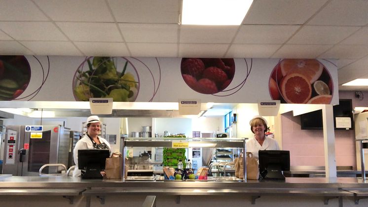 Catering staff Jenni Sullivan and Jackie Yates at Parrenthorn who have been running packed lunch boxes for most of the south of the borough.