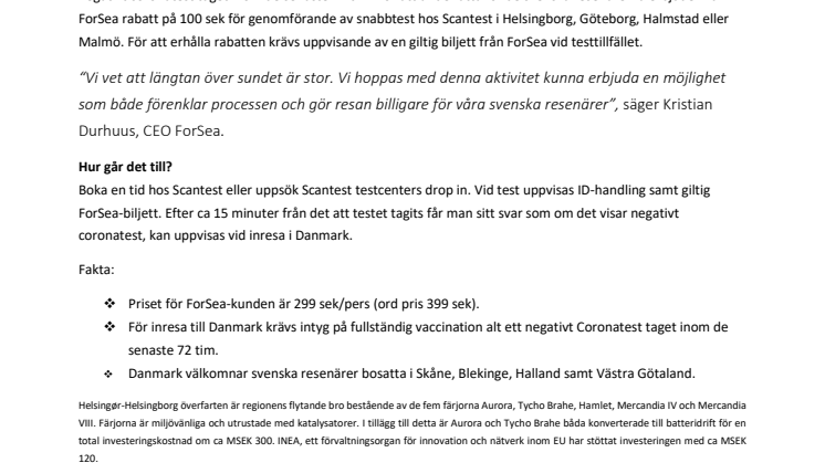 ForSea erbjuder rabatt på snabbtest