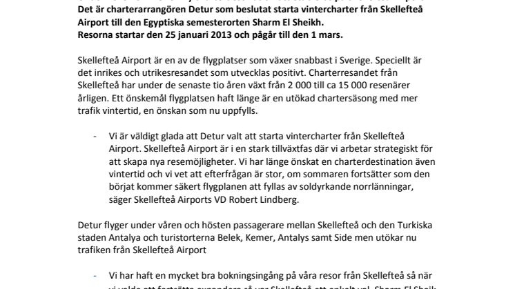 Ny charterlinje från Skellefteå Airport