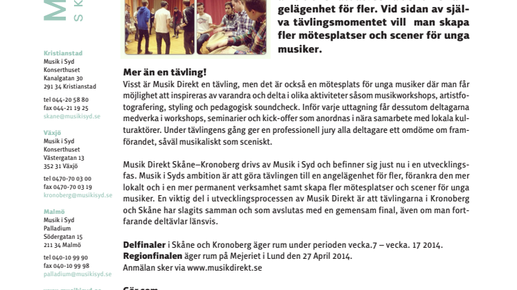 Musik Direkt Skåne – Kronoberg 2014 • Dags att anmäla sig!