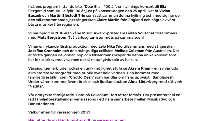 Vårens program för Palladium Malmö är här!